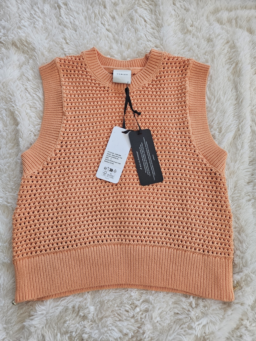 Frame Denim Crochet Knit Sleeveless Top - Peach/Orange